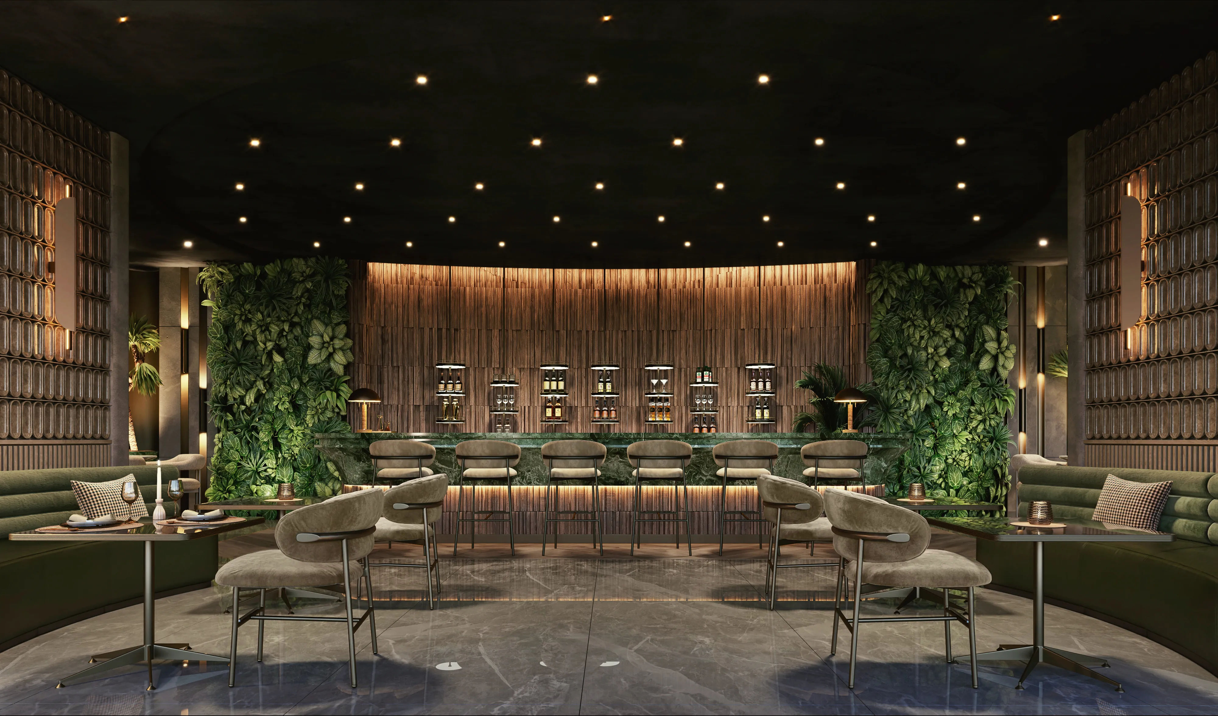 Outdoor restaurant seating area at Acacia